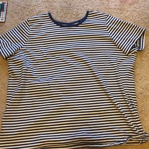 oversized dark blue and white striped shirt